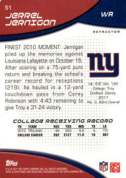 2011 Finest - Gold Refractors #51 Jerrel Jernigan Back