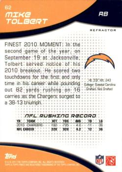 2011 Finest - Gold Refractors #62 Mike Tolbert Back