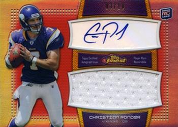 2011 Finest - Jumbo Jersey Autographs Red Refractors #AJR-CP Christian Ponder Front