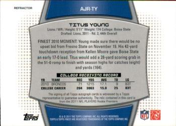 2011 Finest - Jumbo Jersey Autographs Refractors #AJR-TY Titus Young Back