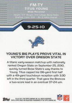 2011 Finest - Moments #FM-TY Titus Young Back