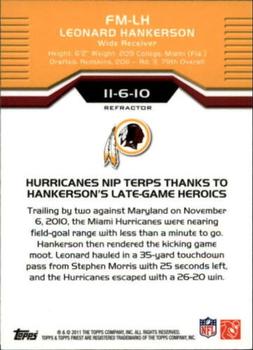 2011 Finest - Moments Refractors #FM-LH Leonard Hankerson Back