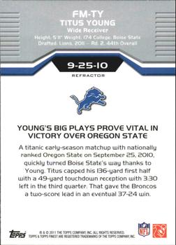 2011 Finest - Moments Refractors #FM-TY Titus Young Back