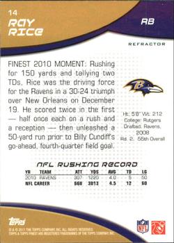 2011 Finest - Refractors #14 Ray Rice  Back