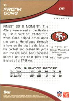 2011 Finest - Refractors #19 Frank Gore  Back