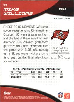 2011 Finest - Refractors #32 Mike Williams  Back
