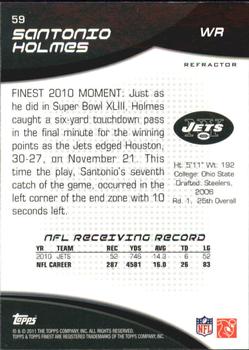 2011 Finest - Refractors #59 Santonio Holmes  Back