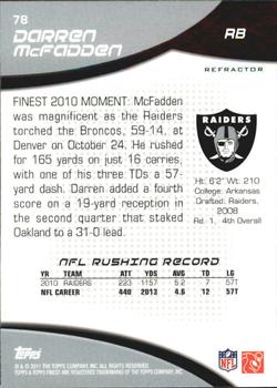 2011 Finest - Refractors #78 Darren McFadden  Back