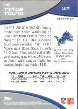 2011 Finest - Refractors #102 Titus Young  Back