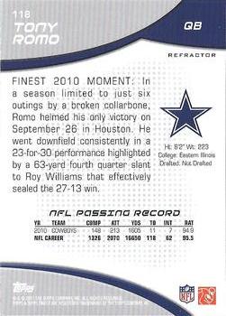 2011 Finest - Refractors #118 Tony Romo  Back