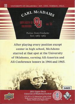 2011 Upper Deck University of Oklahoma #10 Carl McAdams Back