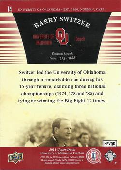2011 Upper Deck University of Oklahoma #14 Barry Switzer Back
