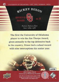 2011 Upper Deck University of Oklahoma #49 Rickey Dixon Back