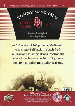 2011 Upper Deck University of Oklahoma #4 Tommy McDonald Back