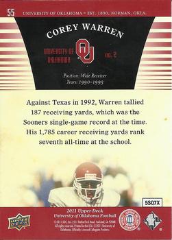 2011 Upper Deck University of Oklahoma #55 Corey Warren Back