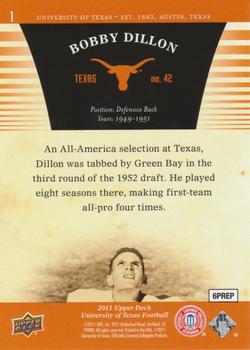 2011 Upper Deck University of Texas #1 Bobby Dillon Back