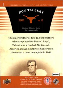2011 Upper Deck University of Texas #6 Don Talbert Back