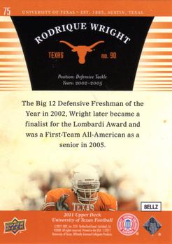 2011 Upper Deck University of Texas #75 Rodrique Wright Back