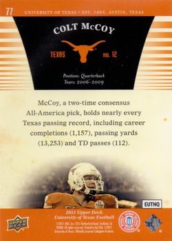 2011 Upper Deck University of Texas #77 Colt McCoy Back