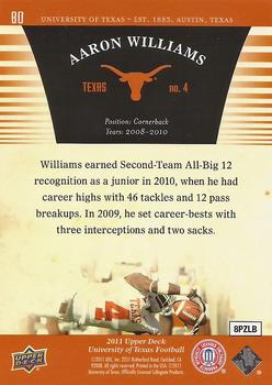 2011 Upper Deck University of Texas #80 Aaron Williams Back