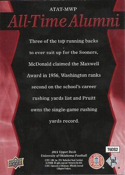 2011 Upper Deck University of Oklahoma - All-Time Alumni Trios #ATAT-MWP Tommy McDonald / Joe Washington / Greg Pruitt Back