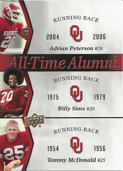 2011 Upper Deck University of Oklahoma - All-Time Alumni Trios #ATAT-PSM Adrian Peterson / Billy Sims / Tommy McDonald Front