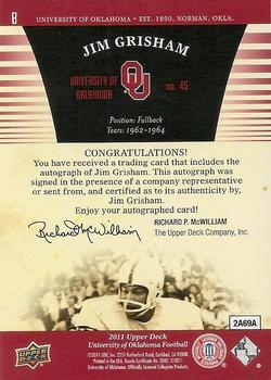 2011 Upper Deck University of Oklahoma - Autographs #8 Jim Grisham Back