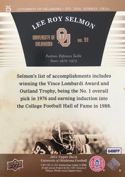 2011 Upper Deck University of Oklahoma - Gold #25 Lee Roy Selmon Back