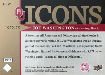 2011 Upper Deck University of Oklahoma - Icons #I-JW Joe Washington Back