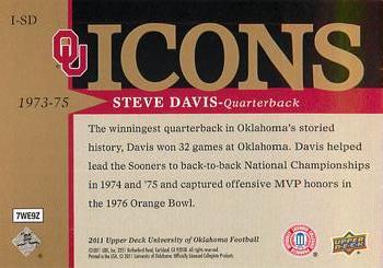 2011 Upper Deck University of Oklahoma - Icons #I-SD Steve Davis Back