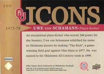 2011 Upper Deck University of Oklahoma - Icons #I-US Uwe Von Schamann Back