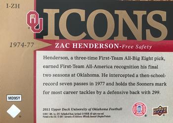 2011 Upper Deck University of Oklahoma - Icons #I-ZH Zac Henderson Back