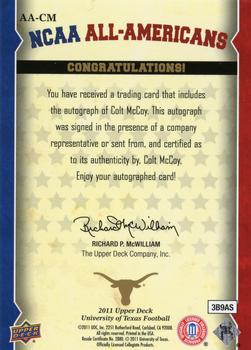 2011 Upper Deck University of Texas - All-Americans Autographs #AA-CM Colt McCoy Back