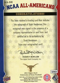 2011 Upper Deck University of Texas - All-Americans Autographs #AA-SH Scott Henderson Back