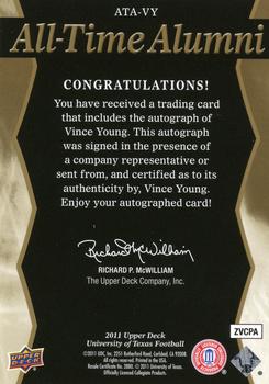 2011 Upper Deck University of Texas - All-Time Alumni Autographs #ATA-VY Vince Young Back