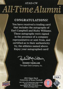 2011 Upper Deck University of Texas - All-Time Alumni Duos Autographs #ATAD-CW Earl Campbell / Ricky Williams Back