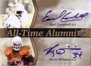2011 Upper Deck University of Texas - All-Time Alumni Duos Autographs #ATAD-CW Earl Campbell / Ricky Williams Front