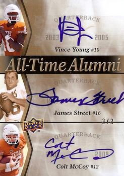 2011 Upper Deck University of Texas - All-Time Alumni Trios Autographs #ATAT-YSM James Street / Colt McCoy / Vince Young Front