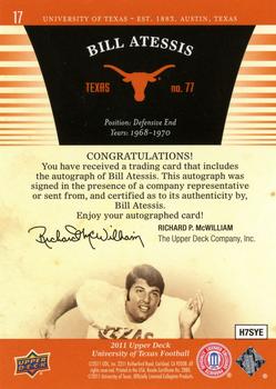 2011 Upper Deck University of Texas - Autographs #17 Bill Atessis Back
