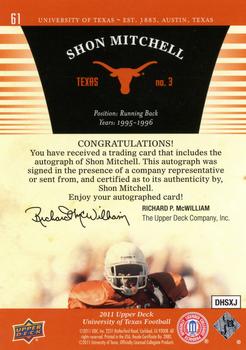 2011 Upper Deck University of Texas - Autographs #61 Shon Mitchell Back