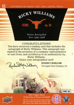 2011 Upper Deck University of Texas - Autographs #65 Ricky Williams Back