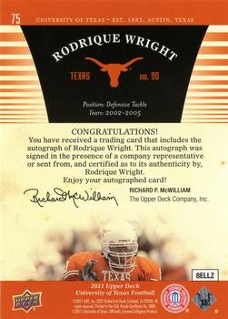 2011 Upper Deck University of Texas - Autographs #75 Rodrique Wright Back