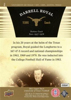 2011 Upper Deck University of Texas - Gold #2 Darrell Royal Back