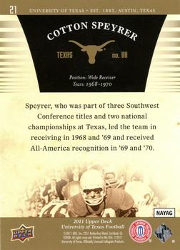 2011 Upper Deck University of Texas - Gold #21 Cotton Speyrer Back