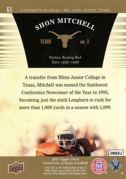 2011 Upper Deck University of Texas - Gold #61 Shon Mitchell Back