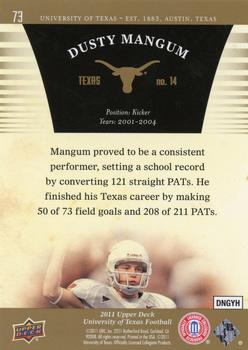 2011 Upper Deck University of Texas - Gold #73 Dusty Mangum Back