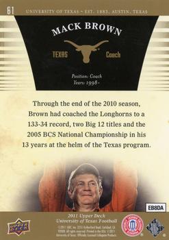 2011 Upper Deck University of Texas - Gold #81 Mack Brown Back