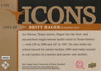 2011 Upper Deck University of Texas - Icons #I-BH Britt Hager Back