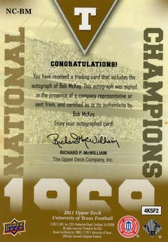 2011 Upper Deck University of Texas - National Champions Autographs #NC-BM Bob McKay Back