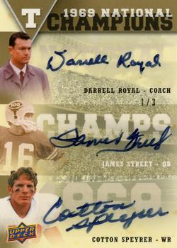 2011 Upper Deck University of Texas - National Champions Trios Autographs #NCT-RSS Cotton Speyrer / James Street / Darrell Royal Front